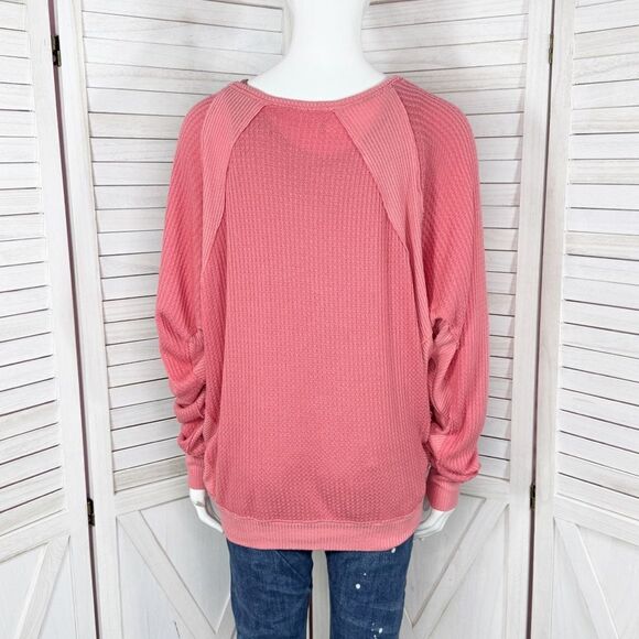 Free People Santa Clara Thermal Oversized Shirt Coral Pink Orange Medium - Picture 5 of 14
